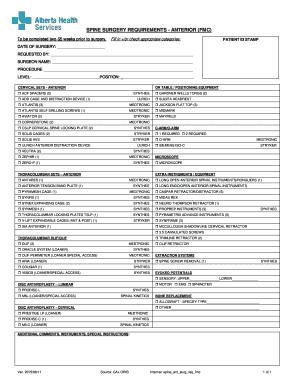 Spine Surgery Requirements Form