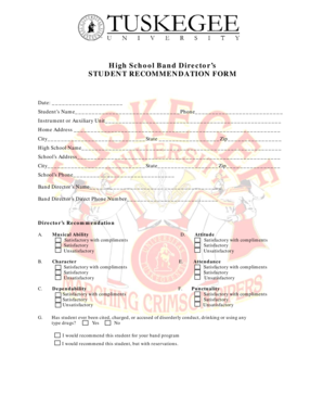 High School Band Director’s Student Recommendation Form