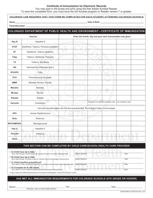 Colorado Certificate of Immunization