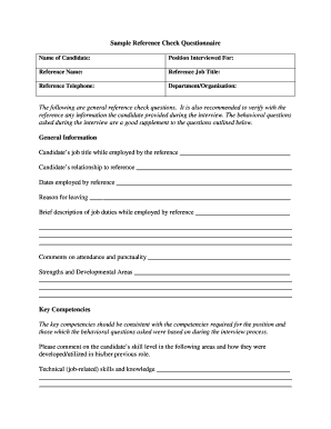 Reference Check Questionnaire