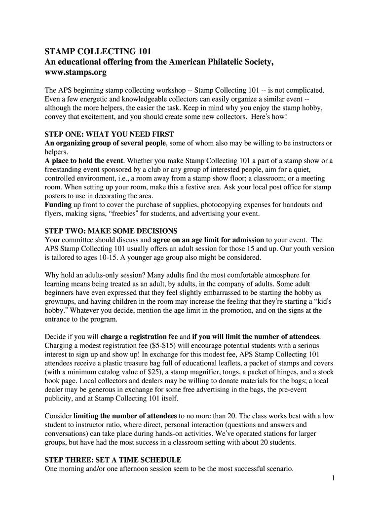 Fillable Online STAMP COLLECTING 101 Fax Email Print pdfFiller