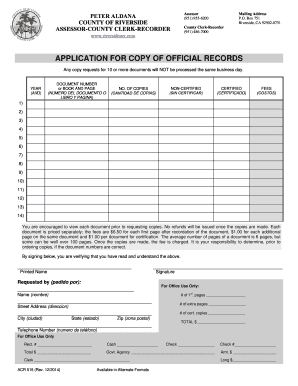 Application for Copy of Official Records