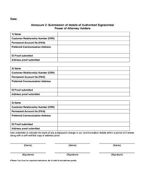 Bank Authorized Signatories Form