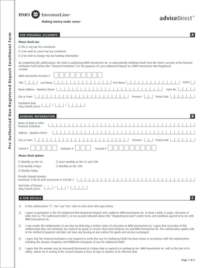 BMO InvestorLine Pre-Authorized Non-Registered Deposit Enrollment Form