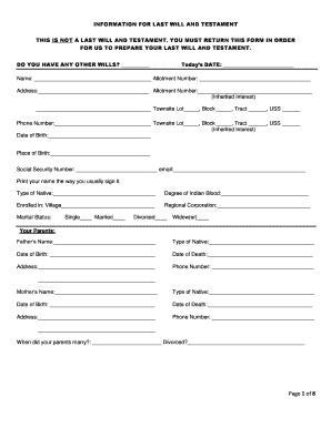 Last Will and Testament Information Form