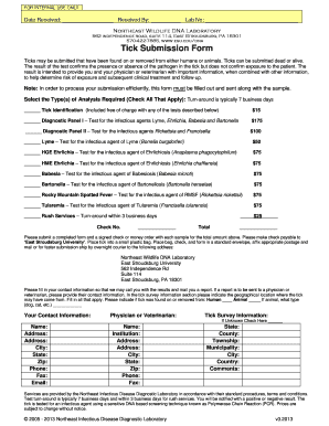 Northeast Wildlife Tick Submission Form