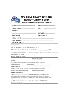 AFL Gold Coast Juniors Registration Form