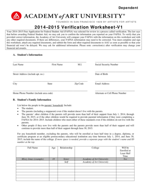 2014–2015 Verification Worksheet