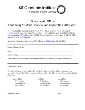 Continuing Student Financial Aid Application