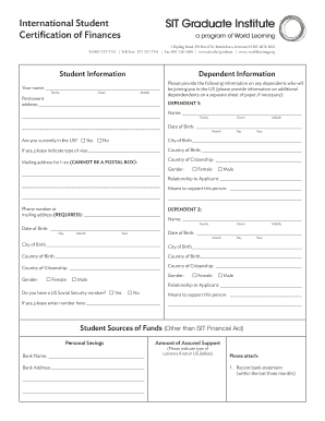 International Student Certification of Finances