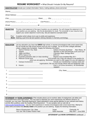 Resume Worksheet