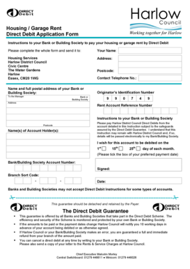 Harlow District Council Housing Rent Direct Debit Application
