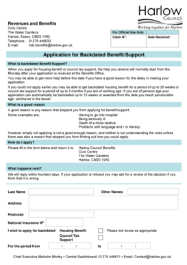 Application for Backdated Benefit/Support