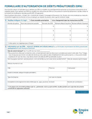 FORMULAIRE D’AUTORISATION DE DÉBITS PRÉAUTORISÉS (DPA)