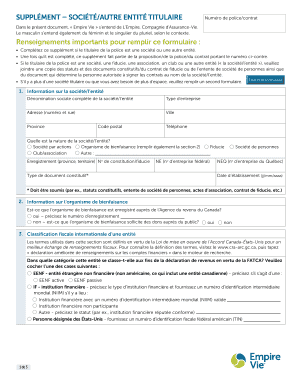 Supplément – Société/Autre entité titulaire