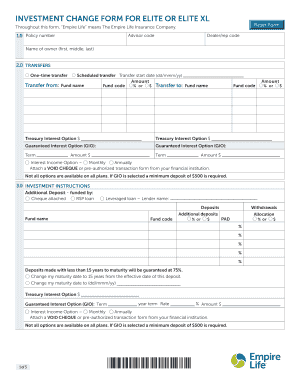 Investment Change Form for Elite or Elite XL