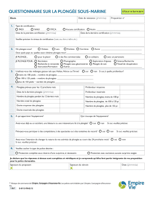 Questionnaire sur la plongée sous-marine