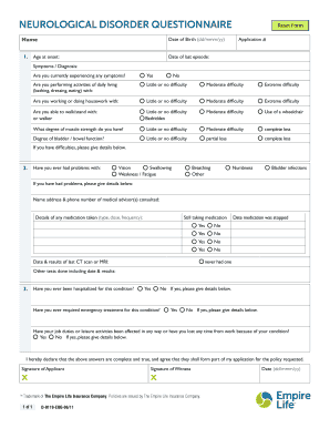 Neurological Disorder Questionnaire