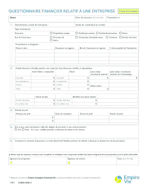 Questionnaire Financier Relatif à une Entreprise