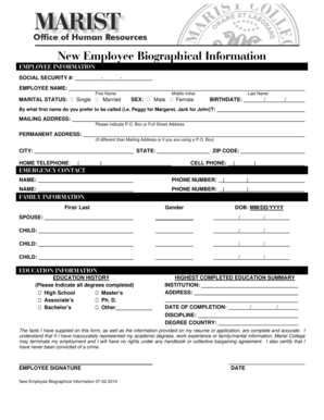 New Employee Biographical Information Form