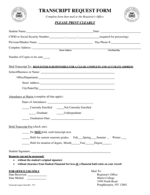 Complete form then mail to the Registrar's Office - marist