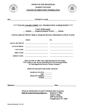 Marist College Change of Directory Information Form