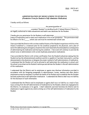 Missouri Student Medication Self-Administer Permission Form