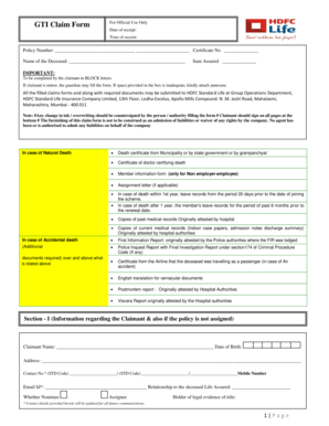 HDFC Standard Life Insurance Claim Form