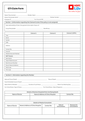 HDFC Life GTI Claim Form