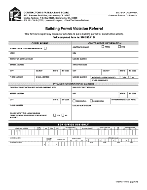California Building Permit Violation Referral Form