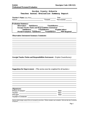 Teacher Annual Evaluation Summary Report