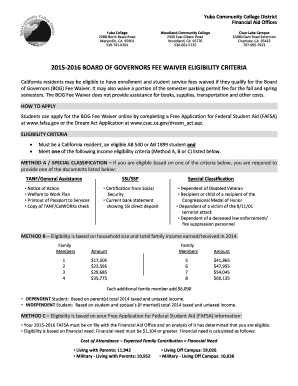 California Board of Governors Fee Waiver Application
