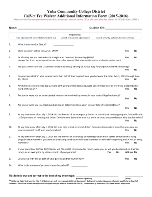 CalVet Fee Waiver Additional Information Form