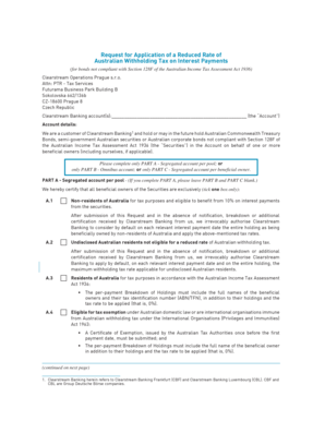 Request for Application of a Reduced Rate of Australian Withholding Tax on Interest Payments
