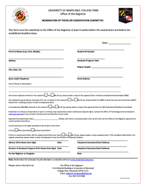 University of Maryland Thesis Committee Nomination Form