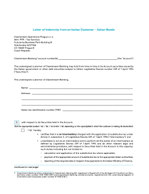 Letter of Indemnity for Italian Bonds