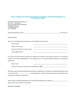 Letter of Request to Clearstream Banking for Reclaim of Swiss Withholding Tax