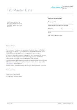 T2S Master Data Form