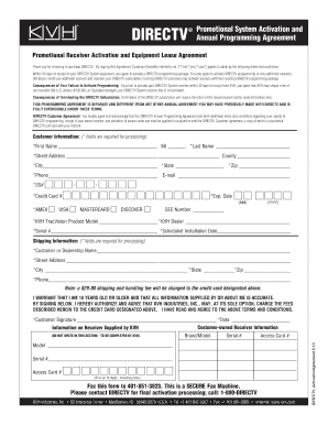 DIRECTV Promotional System Activation Agreement