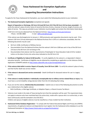 Texas Hazlewood Act Exemption Application