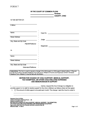 Ohio Child Support Modification Motion