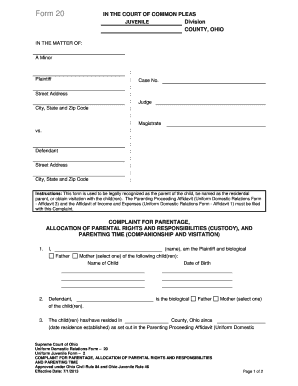 Complaint for Custody - Parental Rights and Responsibilities