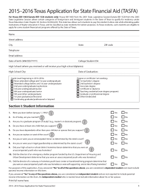 Texas Application for State Financial Aid (TASFA)