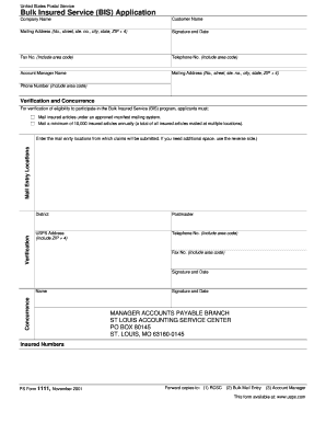USPS Bulk Insured Service Application