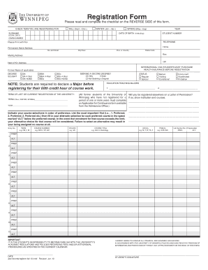 University of Winnipeg Registration Form