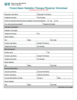 Proton Beam Radiation Therapy Physician Worksheet