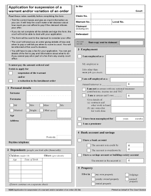 Application for Suspension of Warrant and/or Variation of Order