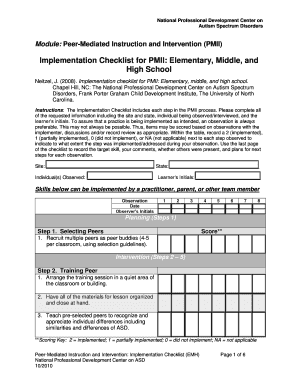 PMII Implementation Checklist for Elementary, Middle, and High School
