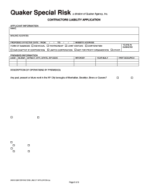 Contractors Liability Application