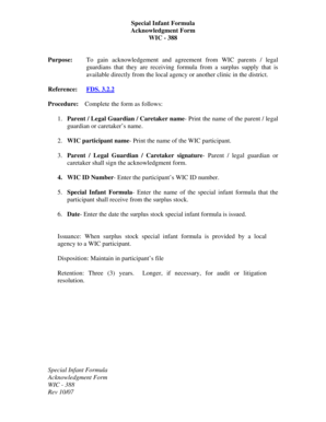 Special Infant Formula Acknowledgment Form